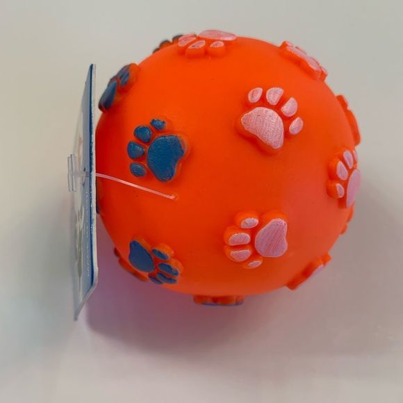 Pet- Squeaky Toy- Ball W/ Paw Prints - Various Colors - Picture 3 of 11